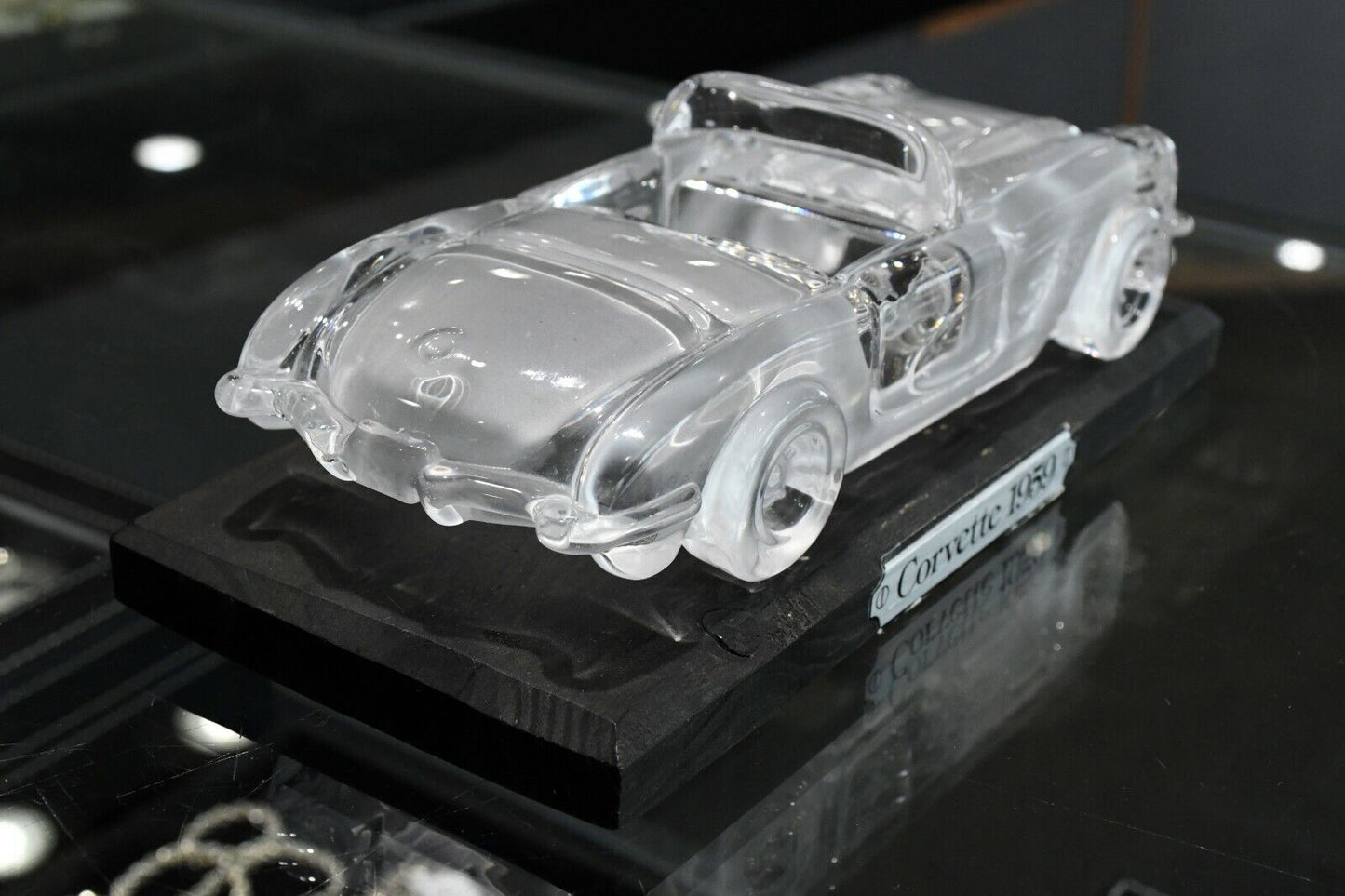 Hofbauer Crystal Solid 1959 Corvette with Stand Paperweight Western Germany