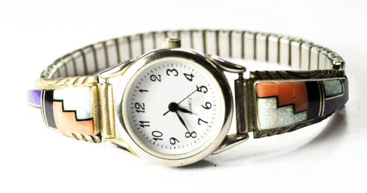 Quartz White Dial 23mm Wristwatch Sterling Silver 11mm Inlay Band RB