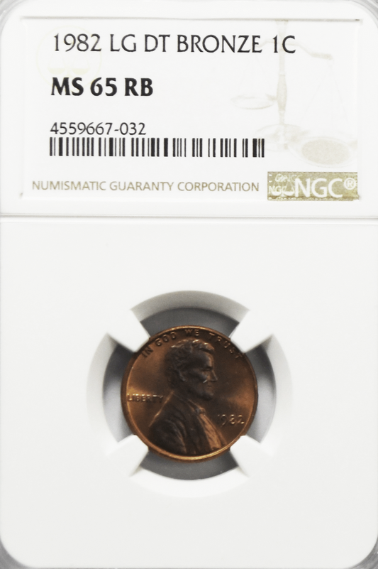 1982 1c Lincoln Memorial Cent One Penny NGC MS 65 RB Large Date Bronze