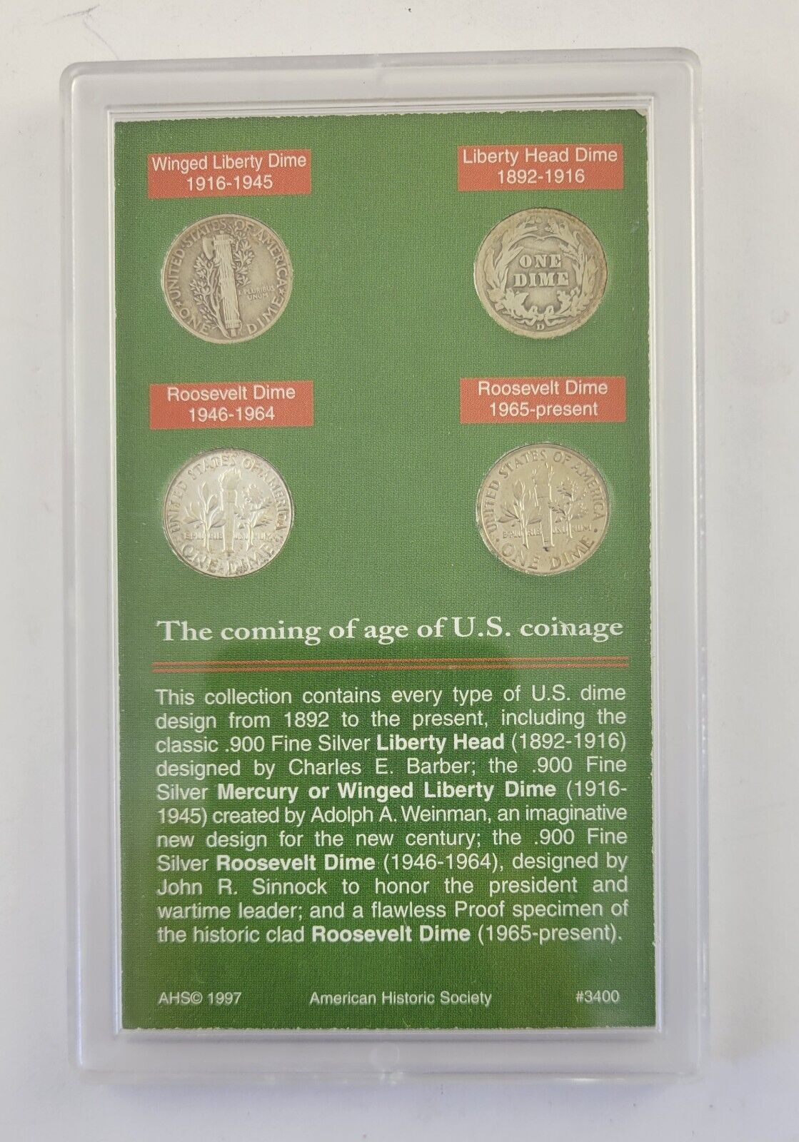 American Dimes of the 20th Century 4 Dime Set American Historic Society