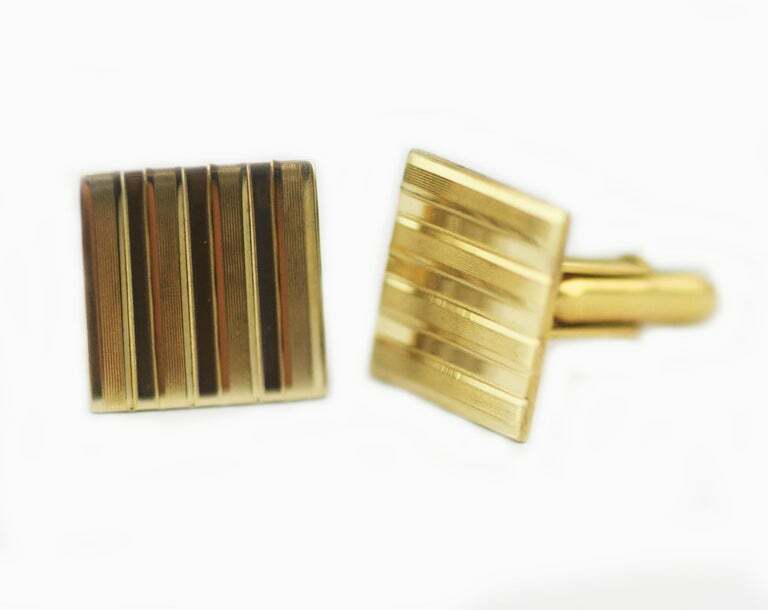 Correct D&B Dolan Bullock 14 Karat Gold Pin Striped Style Square Mens Cufflinks