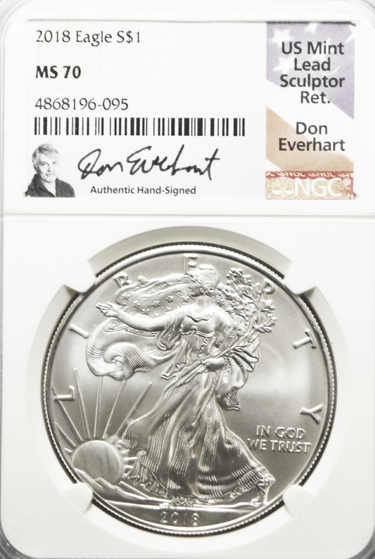 2018 $1 American Silver Eagle Silver Dollar NGC MS70 Fine Don Everhart Sculptor