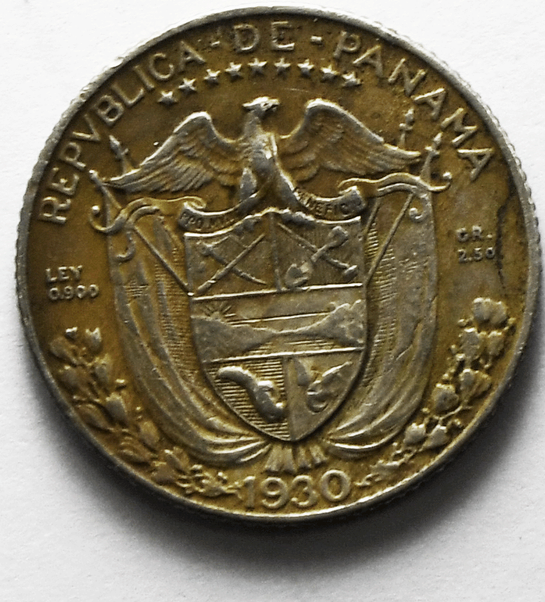 1930 Panama 1/10 Tenth Balboa KM# 10.1 Silver Coin