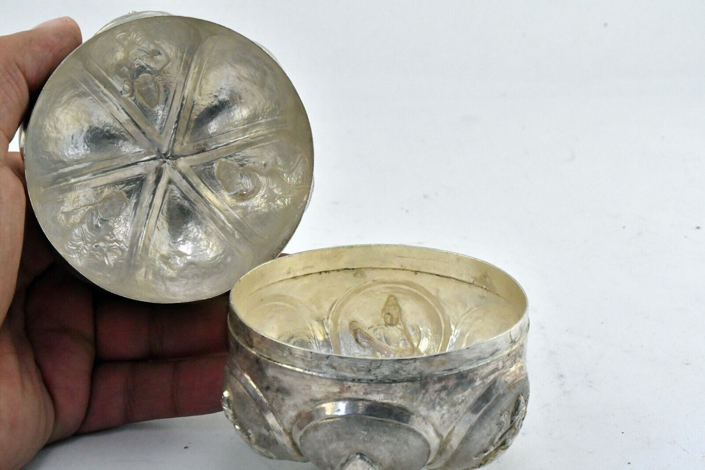 India Solid .900 Fine Silver Jewelry Trinket Prayer Kaddu Spice Container