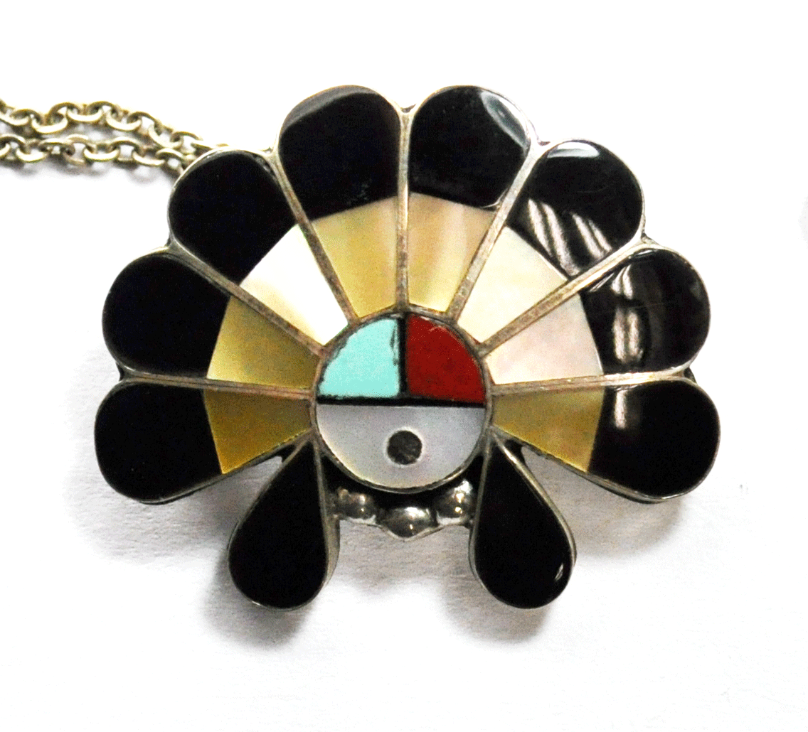Sterling Silver Kachina Sun Headdress Pendant Brooch Signed FDS 26mm x 30mm