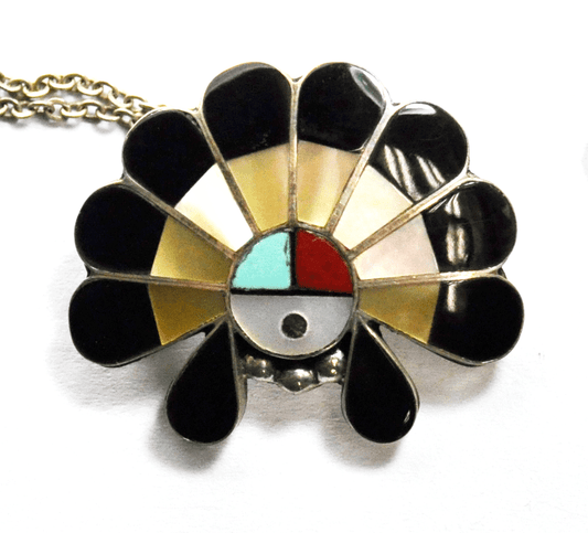Sterling Silver Kachina Sun Headdress Pendant Brooch Signed FDS 26mm x 30mm
