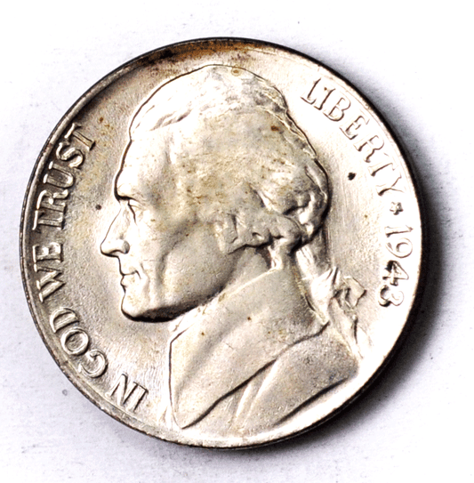 1943 P 5c Jefferson Nickel Five Cents Silver War Nickel Philadelphia Unc