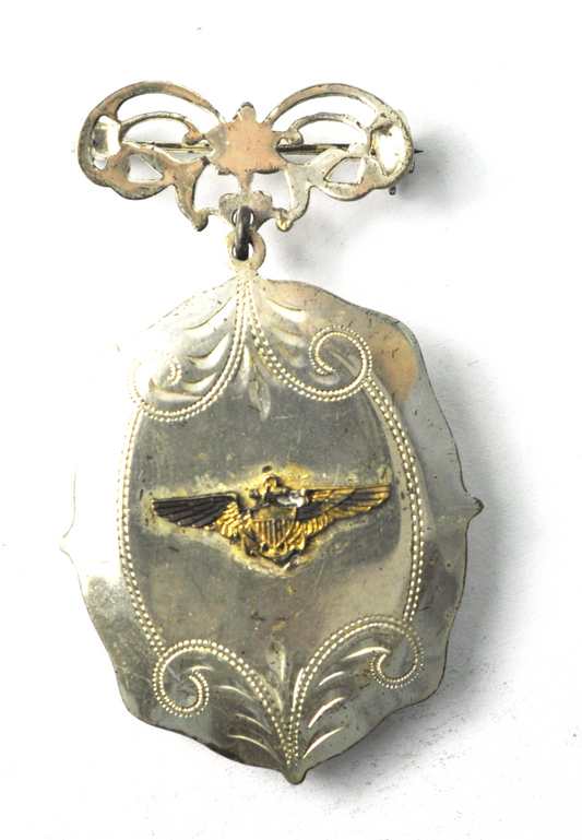 Vintage Sterling Silver Locket Brooch Pin Two Tone Eagle Air Force Dangle 2"