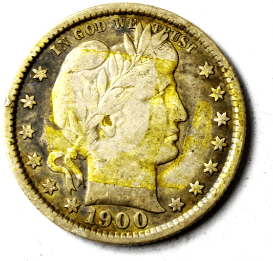 1900 25c Barber Silver Quarter Dollar Twenty Five Cents Philadelphia Adhesive