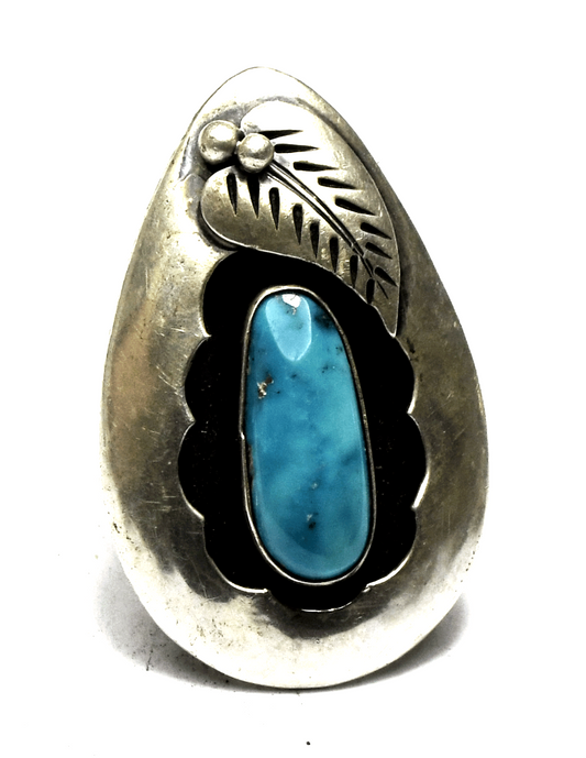 Sterling Silver Roy Vandever Shadow Box Turquoise Teardrop Ring 36mm Size 8