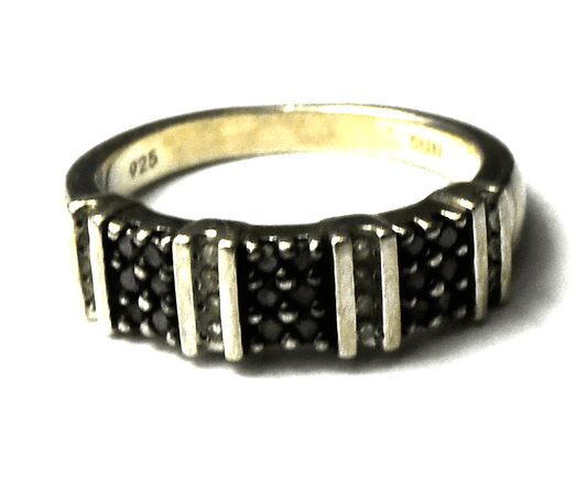 Sterling Silver SUN Black & White Diamond Ring 6mm Size 7-1/2
