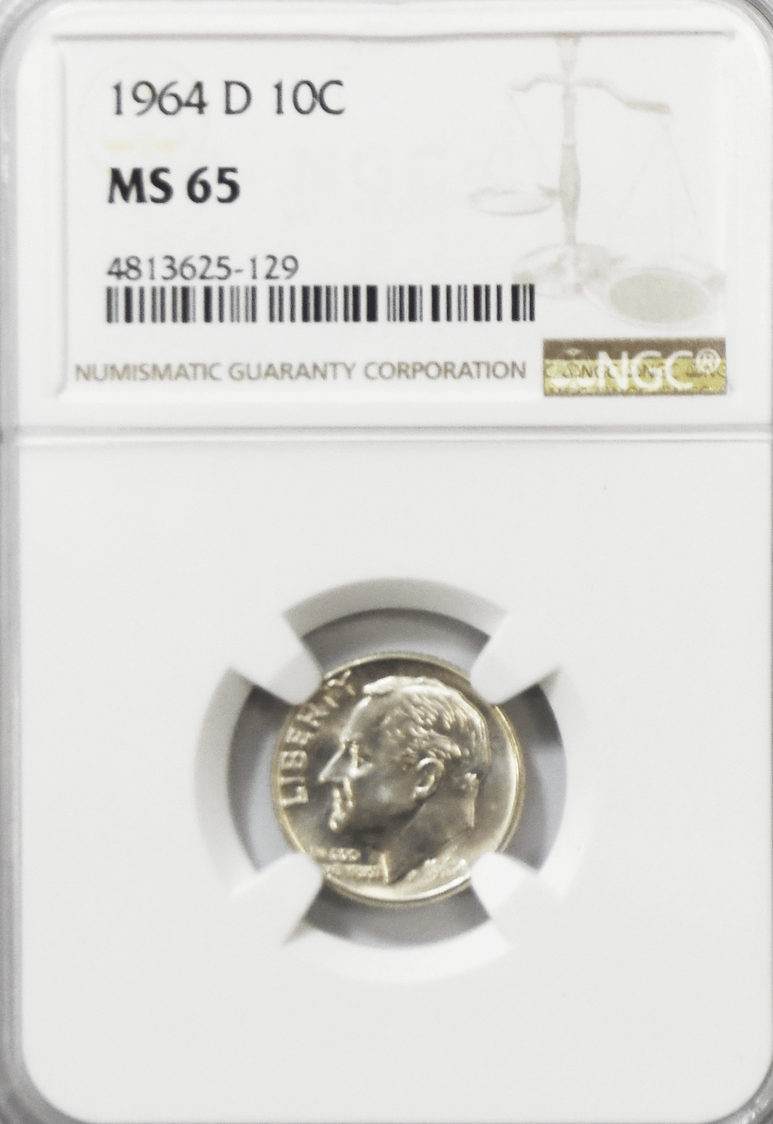 1964 D 10c Roosevelt Silver Dime NGC MS65 Gem Uncirculated Coin Denver