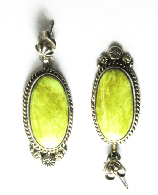 Sterling Silver Shirley Henry Green Gaspeite Oval Earrings 39mm x 14mm