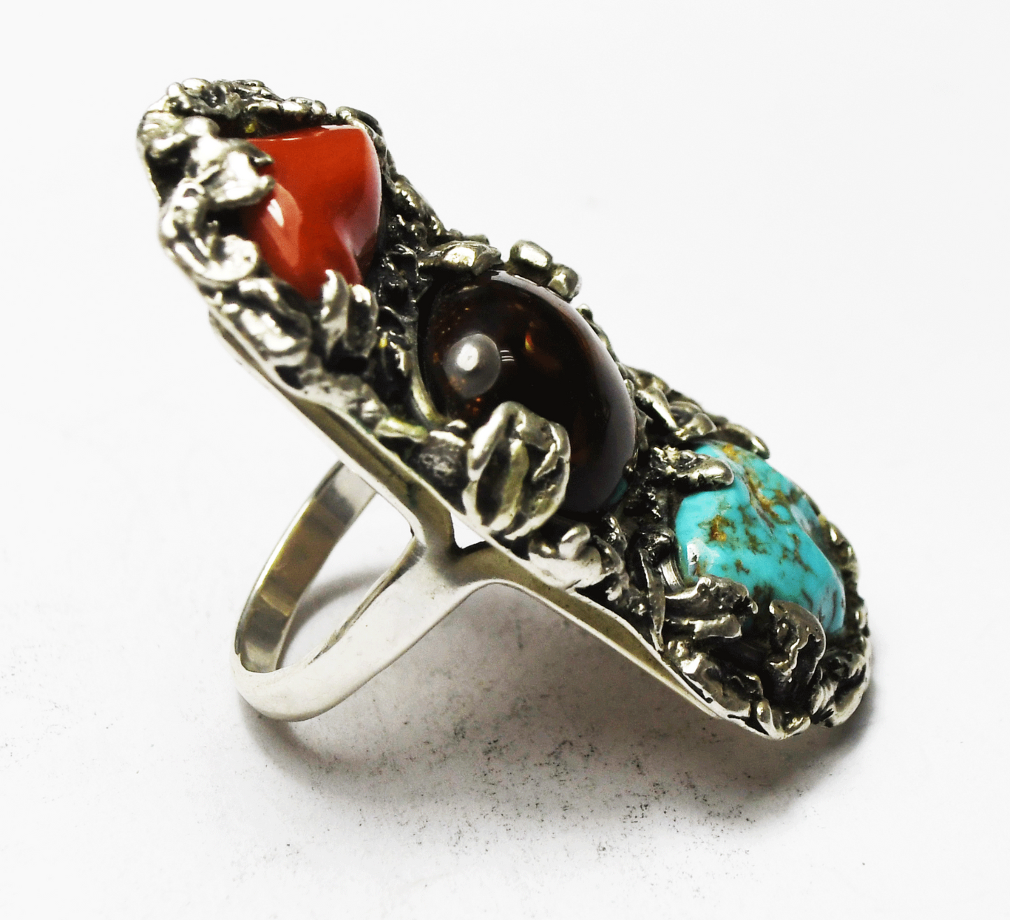 Sterling Lee & Mary Turquoise Coral Fire Agate Ring 46mm Size 8.25