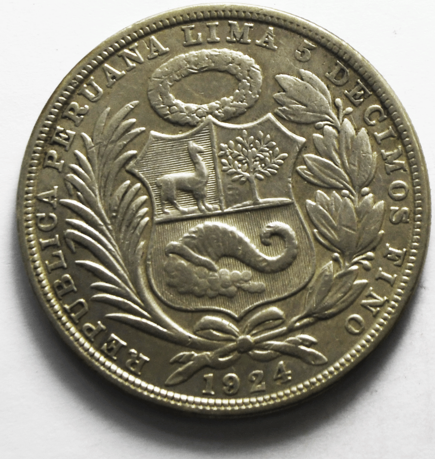 1924/823 Peru One Sol Silver Coin KM# 218.1