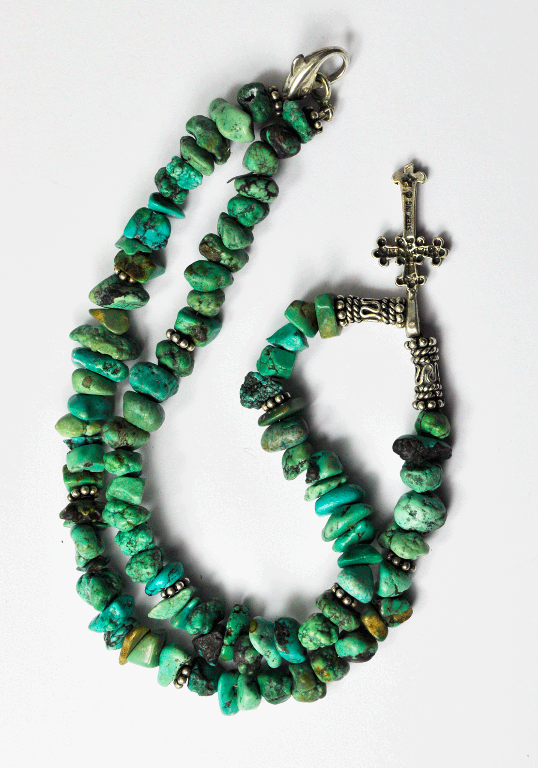 Sterling Sunwest Silver Co Chunky 10mm Turquoise 28mm Cross Bead Necklace 16"