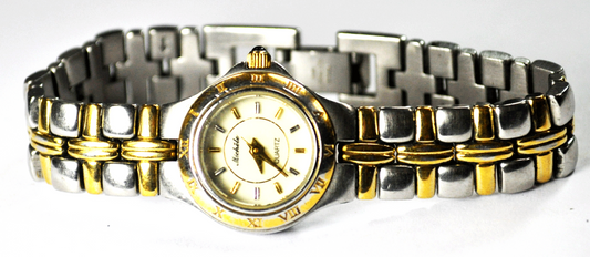Michele Two Tone Quartz Wristwatch 21mm Stainless 72 158 SG Roman Bezel