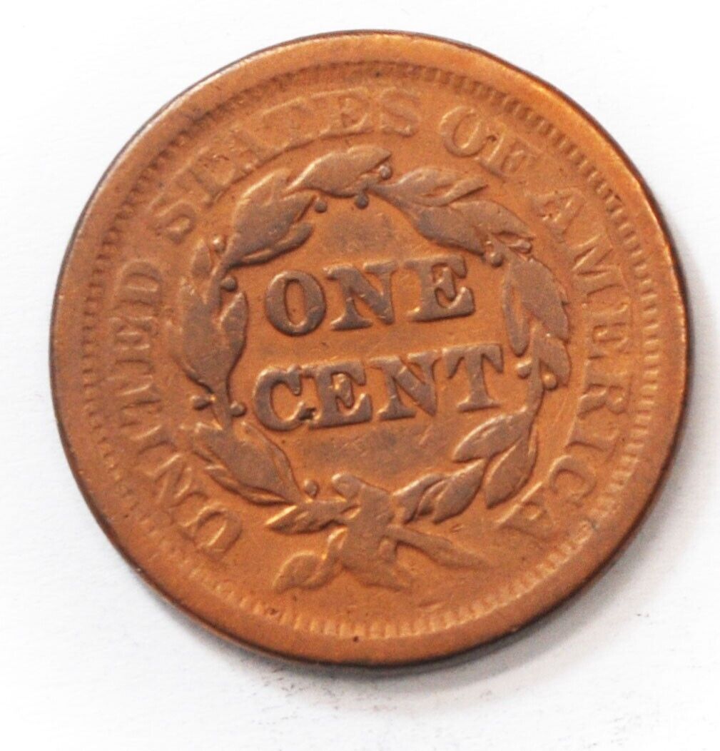 1851 1c Braided Hair Large Cent One Penny US Coin