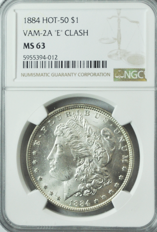 1884 $1 Morgan Silver One Dollar NGC Hot 50 VAM 2A Clashed E MS63