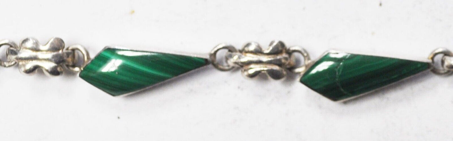 Sterling Silver Green Malachite 15mm Dangle Teardrop Chain Necklace 21"