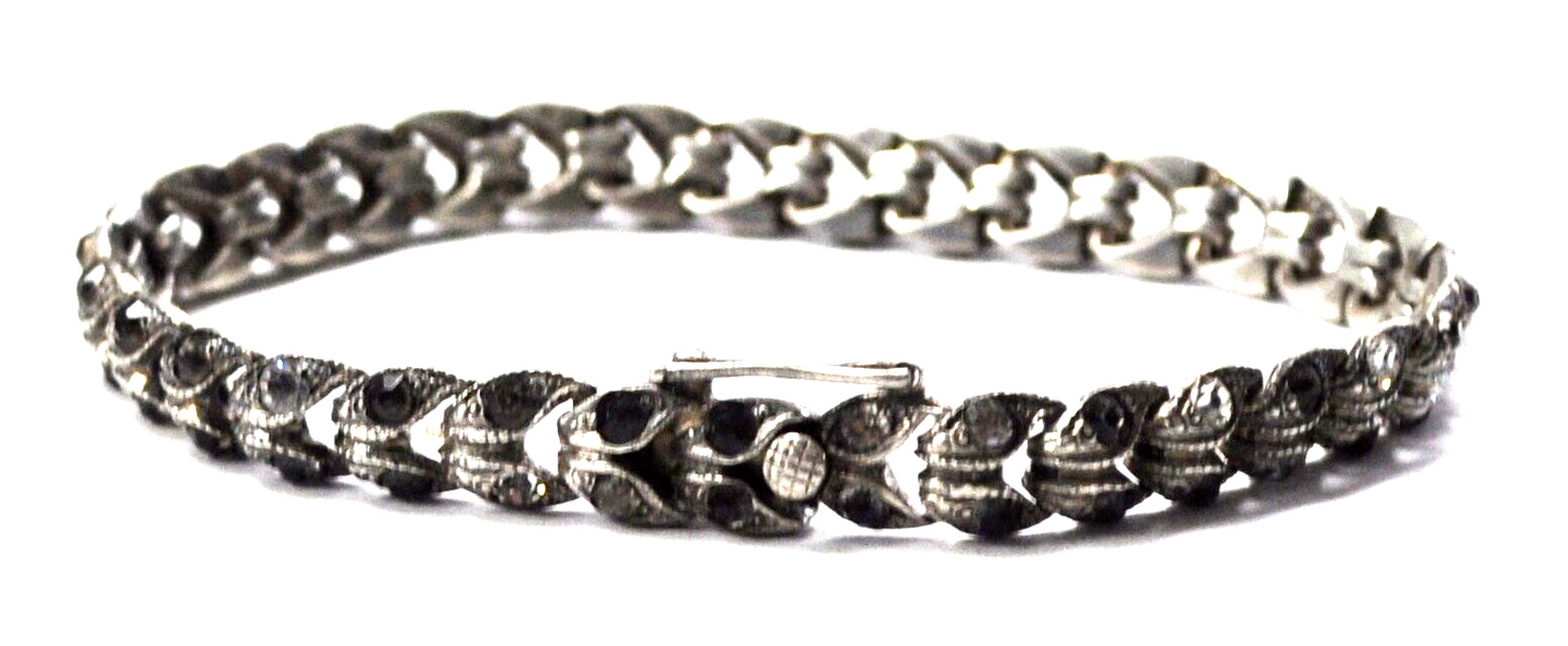 Sterling Silver CZ Bug Textured Link Chain Necklace 7mm Bracelet 7-1/2"