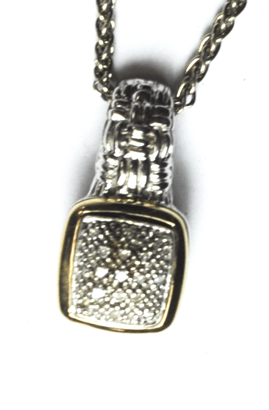 Sterling Silver 14k QG Diamond Pendant 22mm x 11mm Necklace 17-3/4"