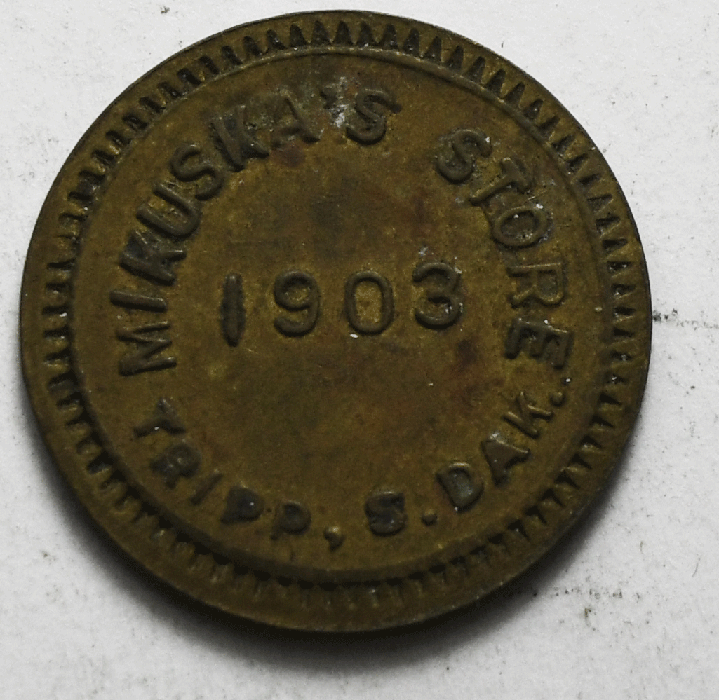 1903 Tripp South Dakota 1903 Mikuska's Store 5 Cents Trade