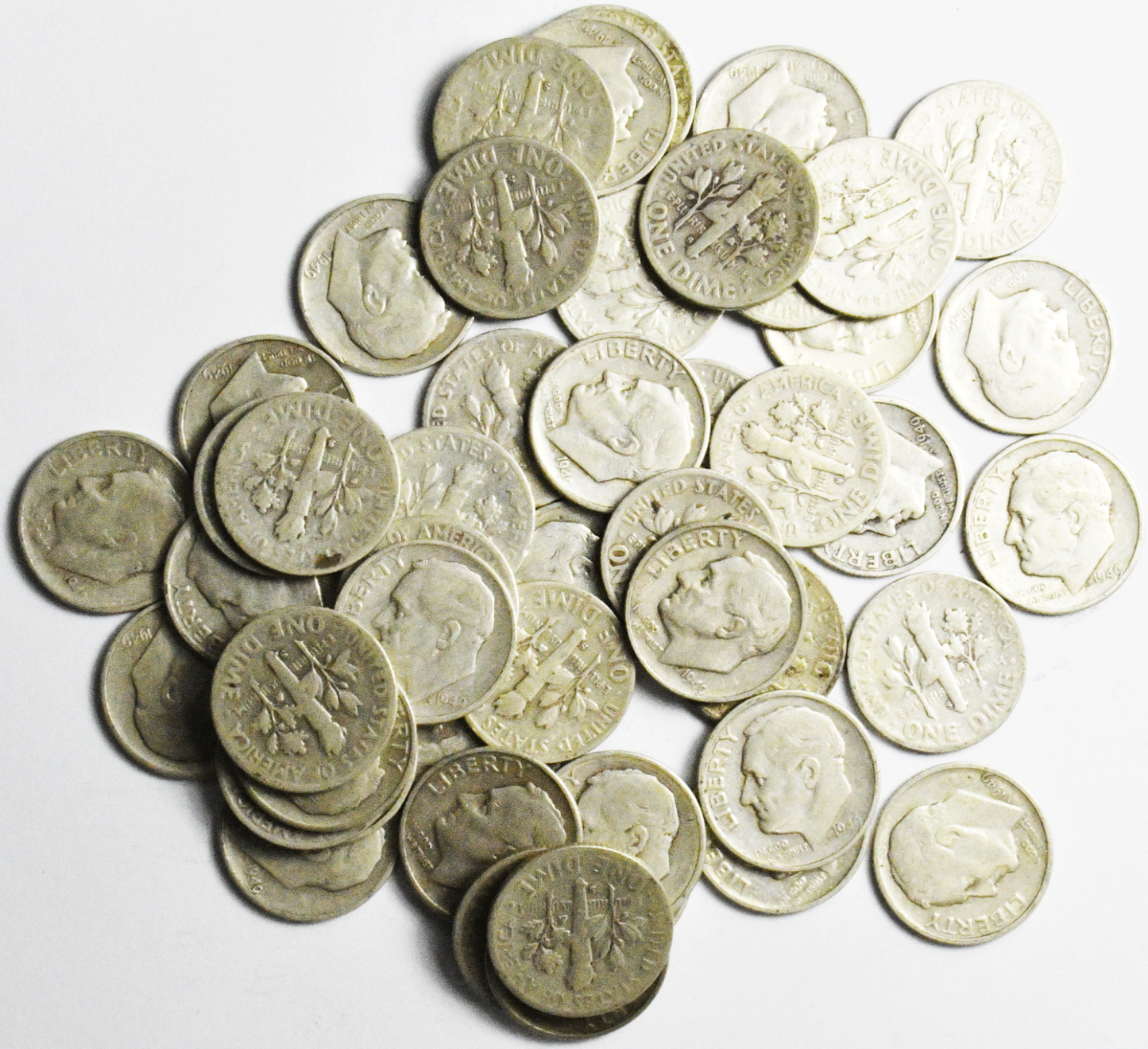 Roll of 50 1949 S 10c Roosevelt Silver Dime Ten Cents San Francisco