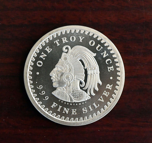 Cauhtemoc .999 Fine Silver 1 troy oz. Mexico Aztec Calendar