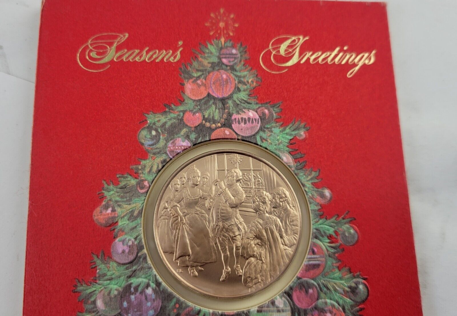 Franklin Mint Bronze Holiday Gala, 1975 Christmas Coin w/Holder