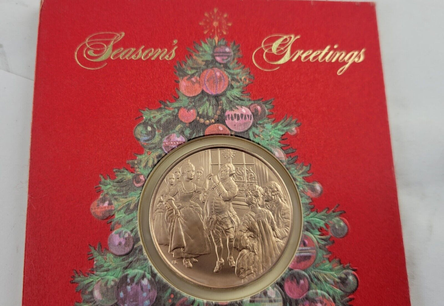 Franklin Mint Bronze Holiday Gala, 1975 Christmas Coin w/Holder Card