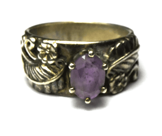 Sterling Silver Carolyn Pollack Amethyst Leaf Floral Ring 10mm Size 7