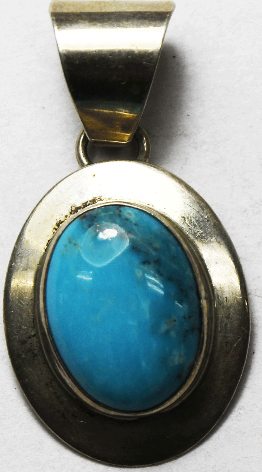 Sterling Silver Signed Inca Oval Turquoise Pendant 36mm x 18mm