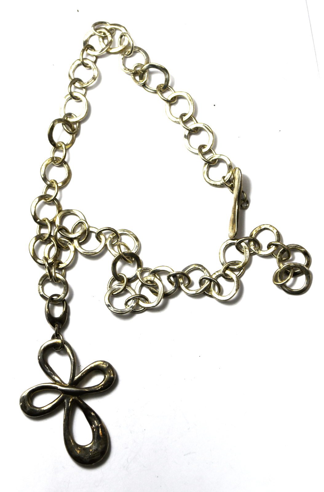 Sterling Robert Lee Morris Hammered 53mm Cross Pendant 13mm Toggle Necklace 18"