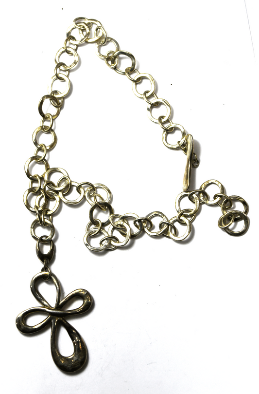 Sterling Robert Lee Morris Hammered 53mm Cross Pendant 13mm Toggle Necklace 18"