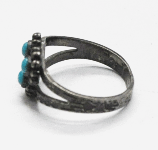 Antique Sterling Silver 3 Dot Turquoise Cluster Ring 10mm Size 5