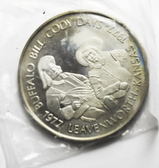 1977 Buffalo Bill Cody Days Leavenworth KS Proof 40mm 26.8g Sterling Silver
