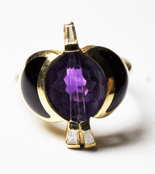 14k Yellow Gold Kabana Stepped Amethyst Diamond Elephant Ring 21mm Size 7