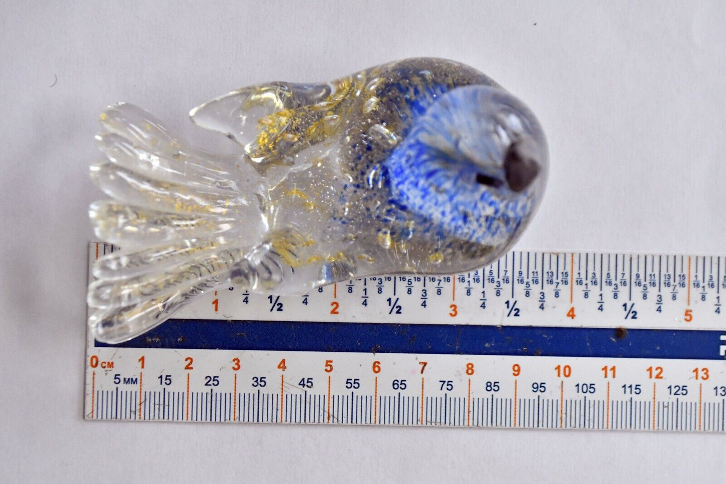 Set of 2 Hand Made Glass Songbirds Blue and Gold Flake 3 3/4" from Tail to Beak