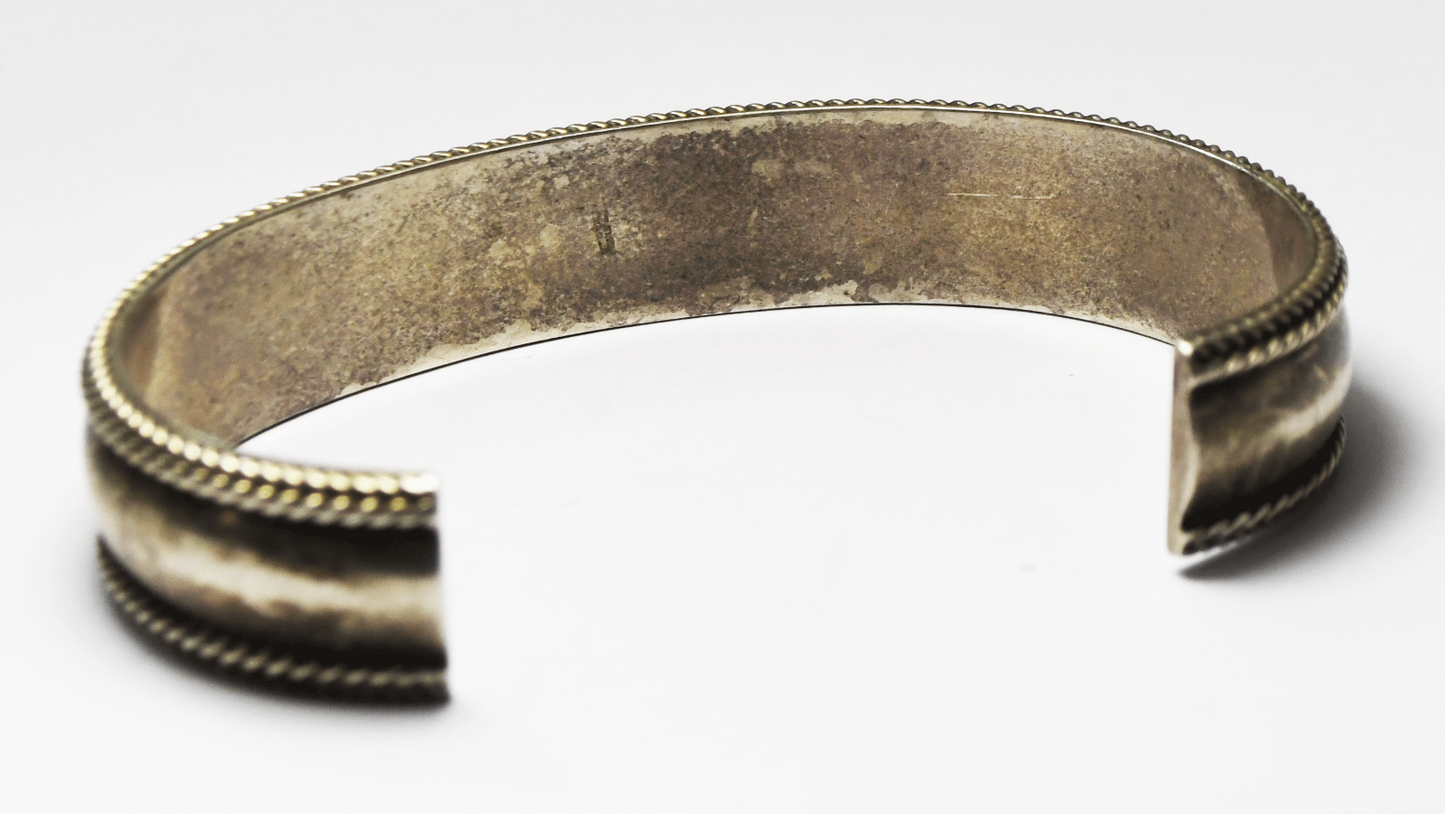 Sterling Silver Foxtail Edge 14mm Cuff Bracelet 7.5" Wrist