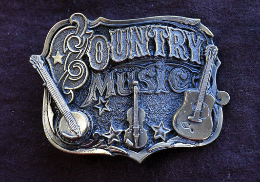 Vintage 1982 Country Music 4.6 oz. Solid Brass Belt Buckle 3 1/4" x 2 1/4"