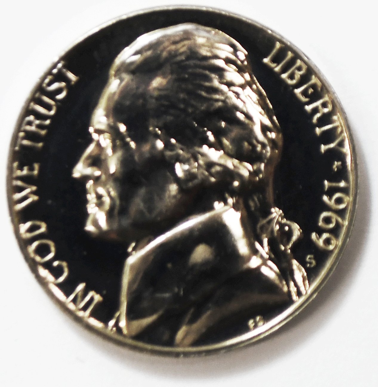 1969 S 5c Jefferson Proof Nickel Five Cents Uncirculated From Proof Set