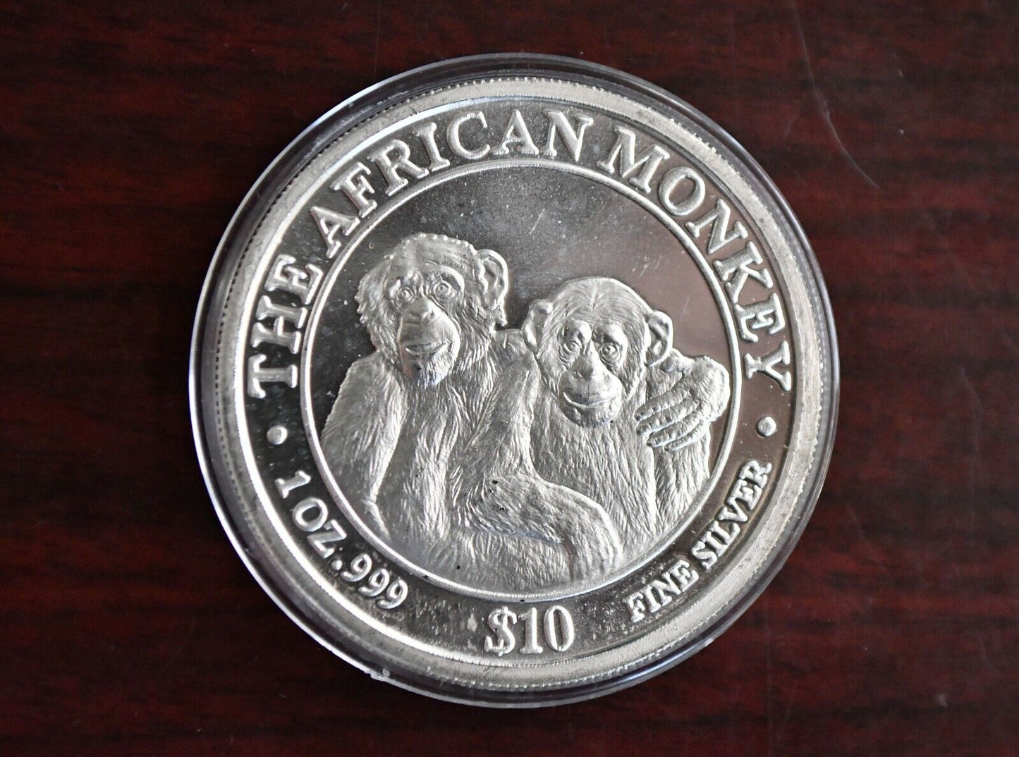 2000 The African Monkey .999 Fine Silver Somali Republic 1 oz. Rare $10