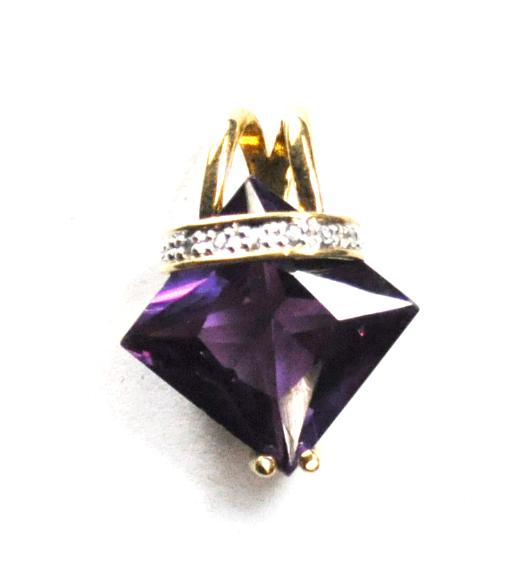 Sterling Silver C^A Canada Amethyst Square 24mm x 19mm Gold Tone Pendant