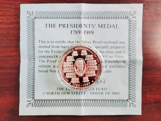 The Presidents Medal of The United States .999 Fine Silver 1789-1989