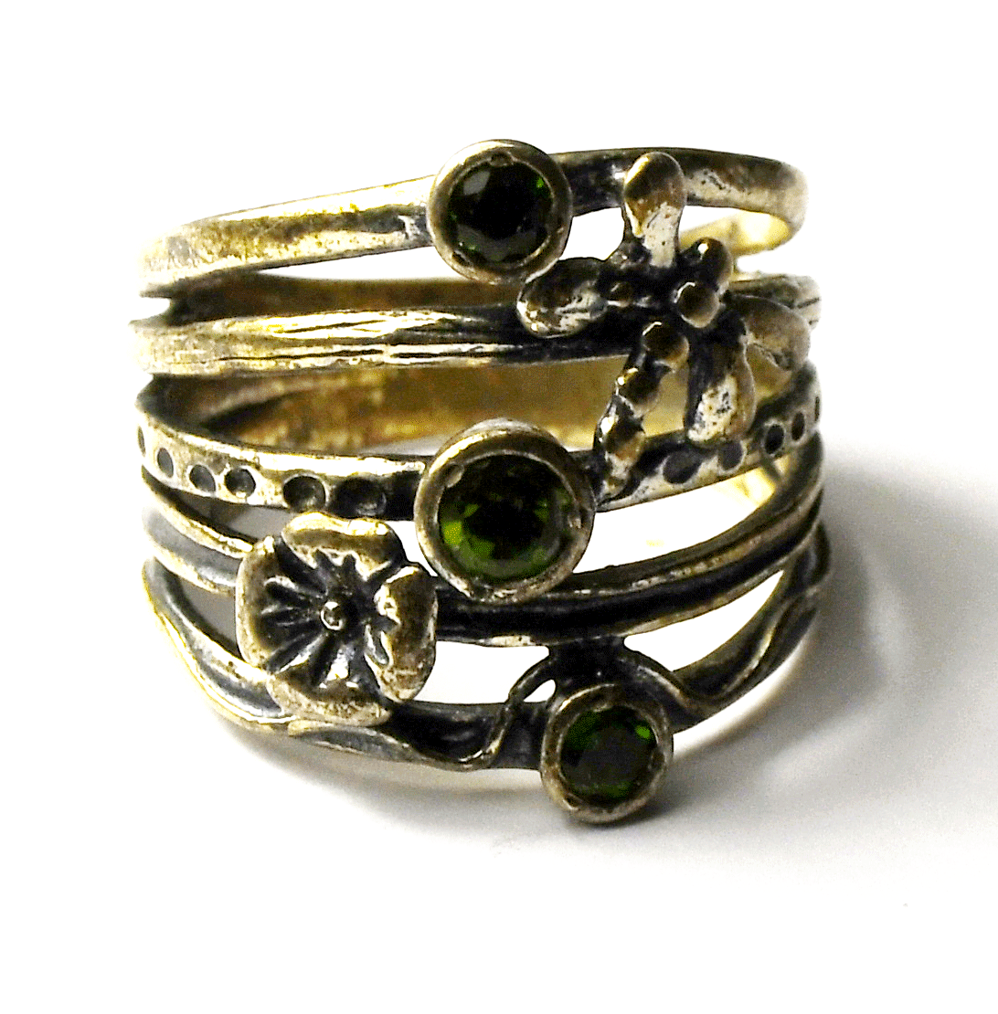 Sterling Or Paz Green Diopside Dragonfly Flower Split 5 Ring 21mm Size 10