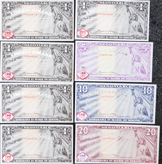 2006 NORFED $40 Packet of American Liberty $20 $10 $5 $1 Silver Certificates Unc