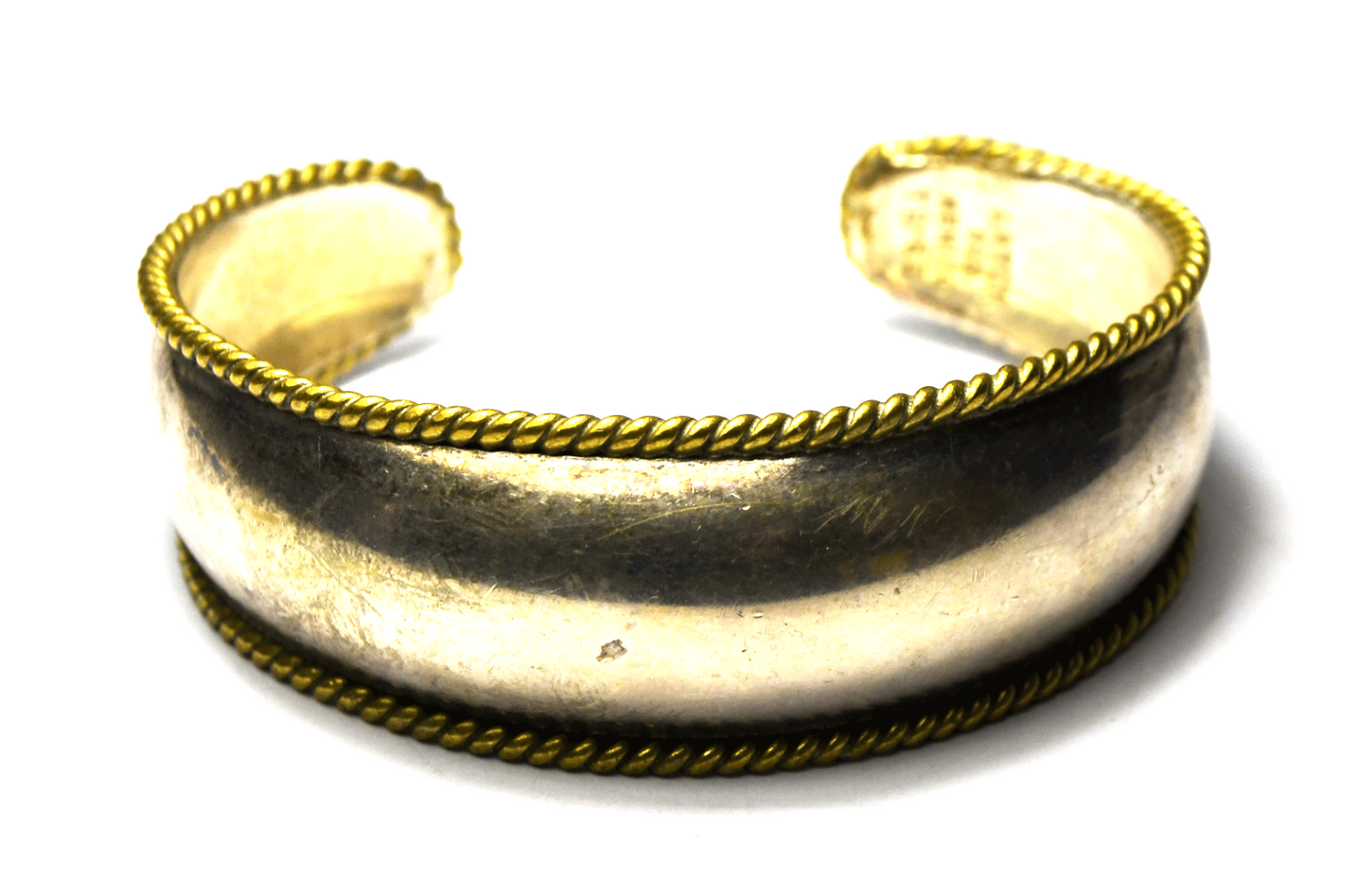 Sterling Silver & Brass Two Tone Cuff Bracelet 22mm 6.75" Wrist 26g