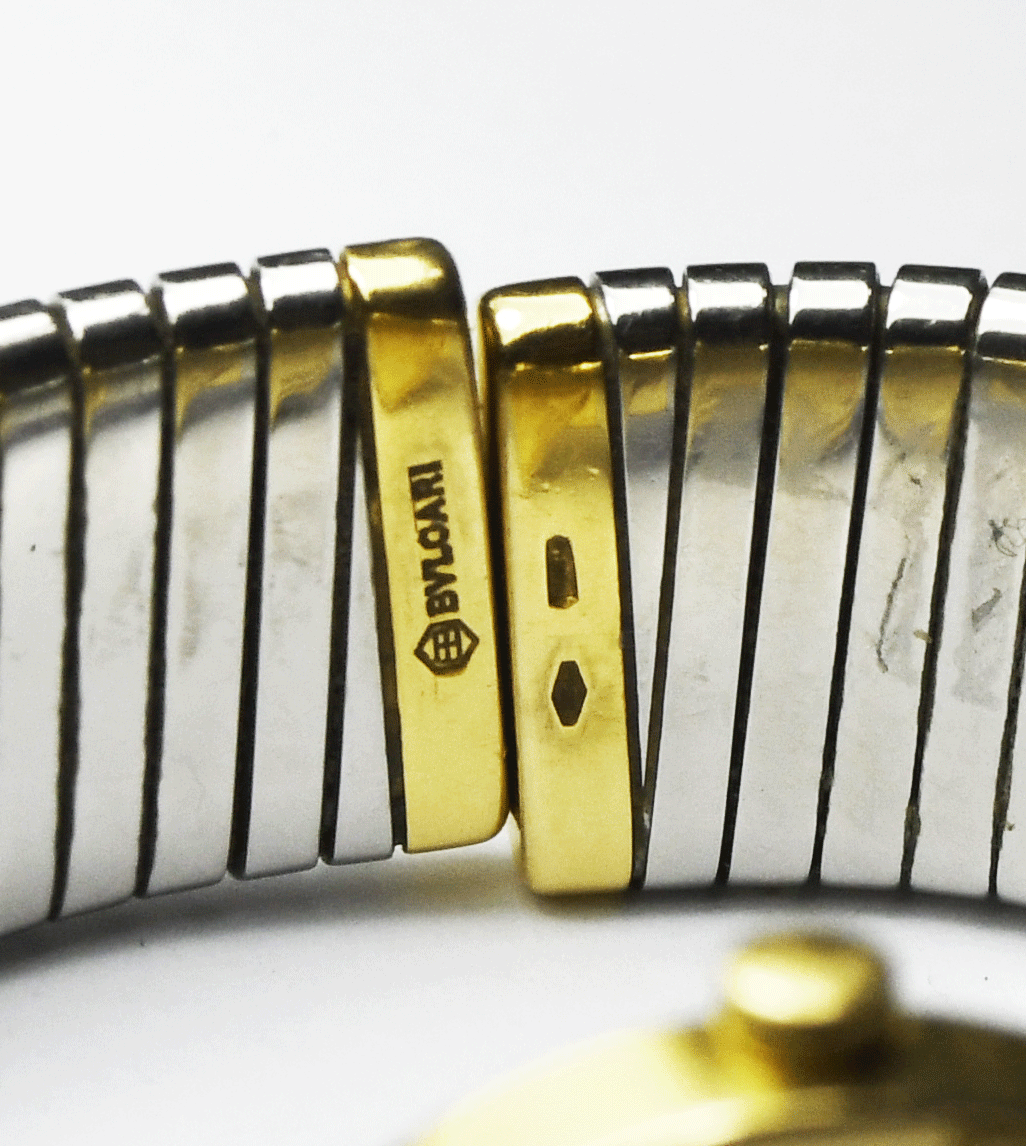 Bvlgari Tubogas 21mm 18k Yellow Gold & Stainless Black Matte Dial Watch BB262T