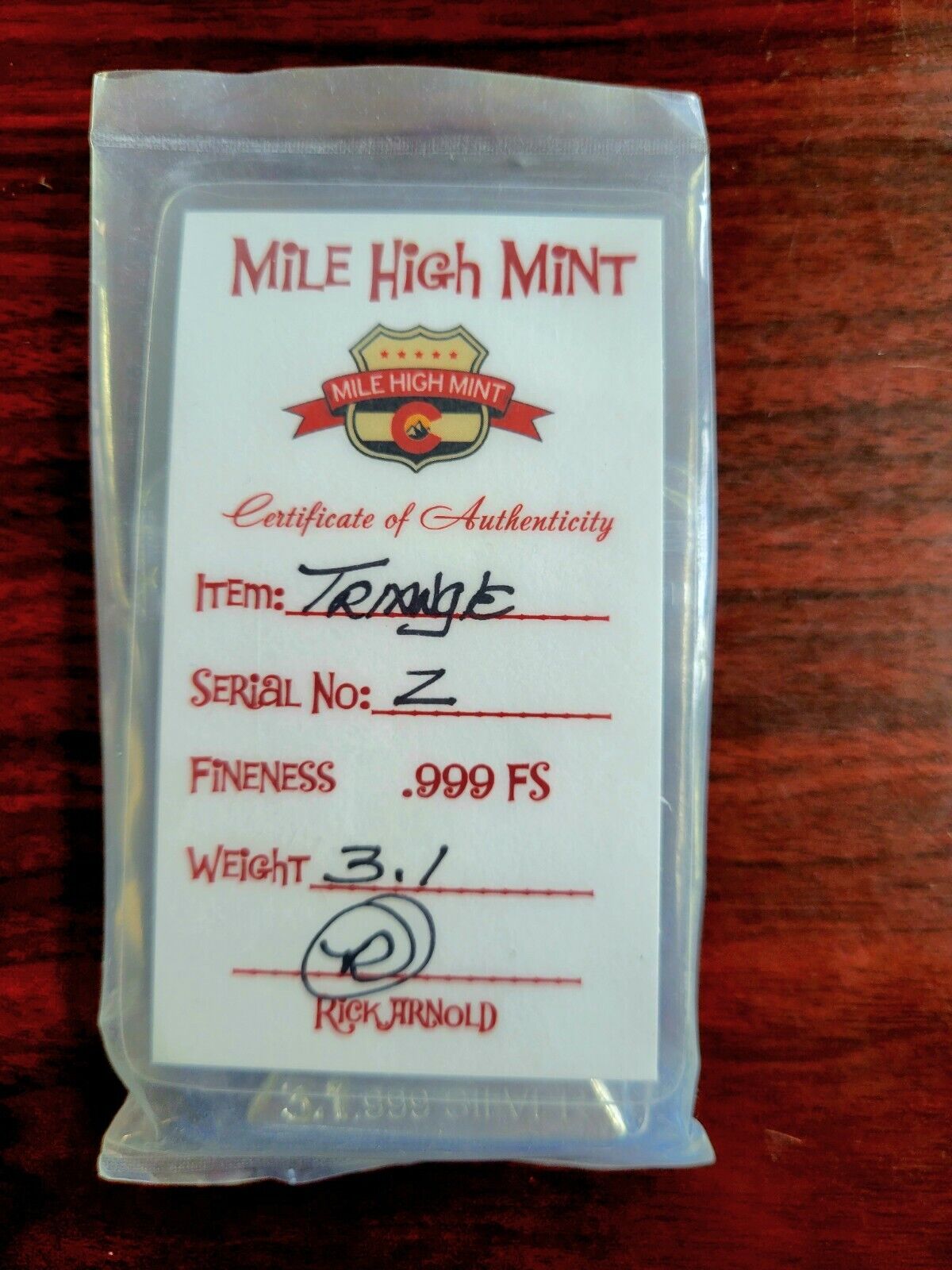 Mile High Mint “Triangle” .999 Fine Silver Poured Ingot 3.1oz #Z